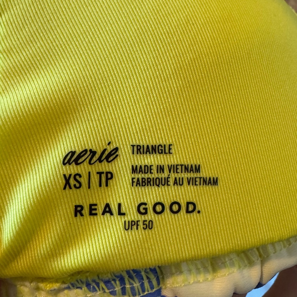 Aerie Real Good Checkered Triangle Bikini Top Blue White Neon XS NWT - Picture 2 of 7